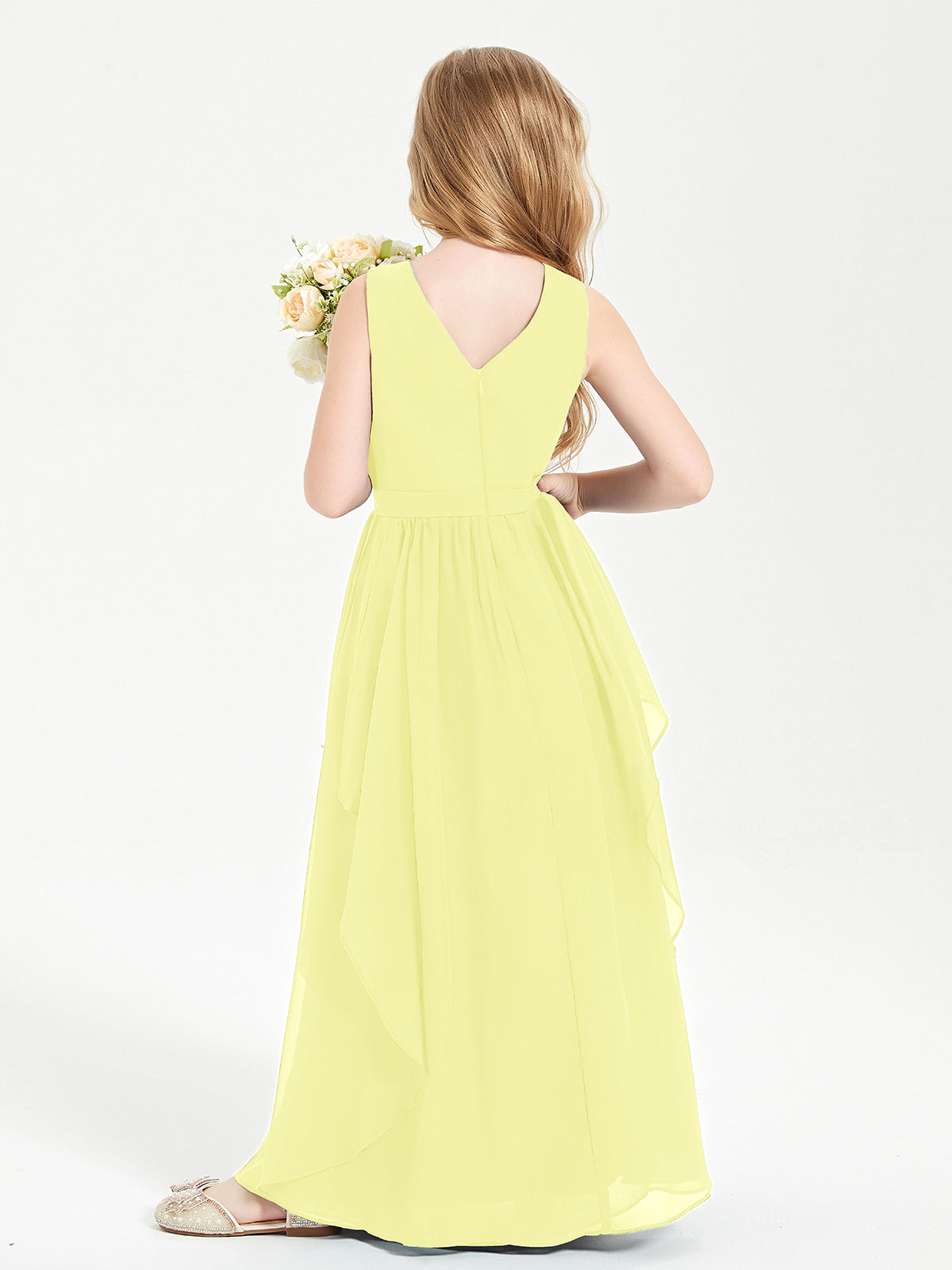 Boho Sleeveless Junior Chiffon Bridesmaids Gown Daffodil
